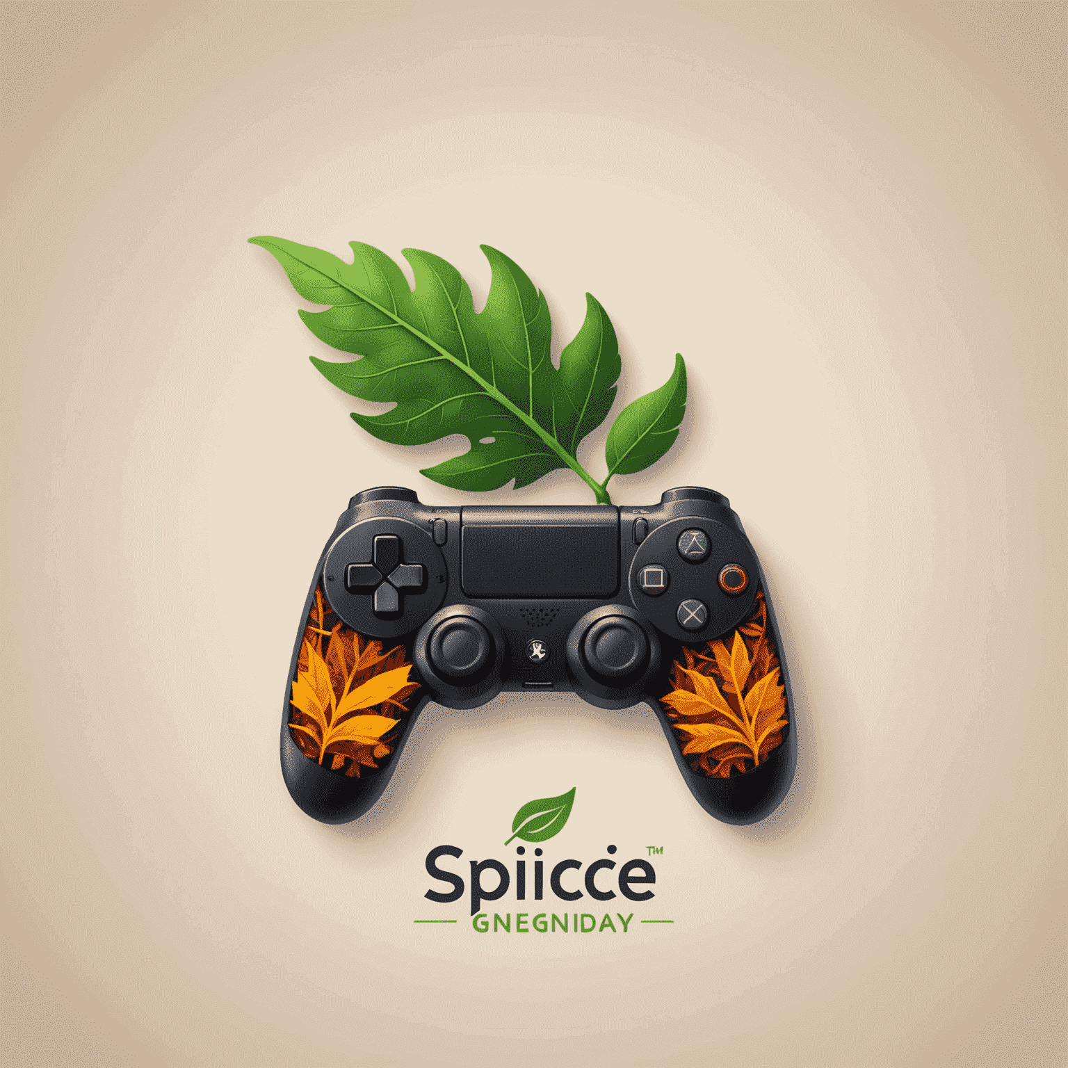 SpiceGameDev Logo: A stylized spice leaf morphing into a game controller, symbolizing the fusion of Indian culture and gaming technology