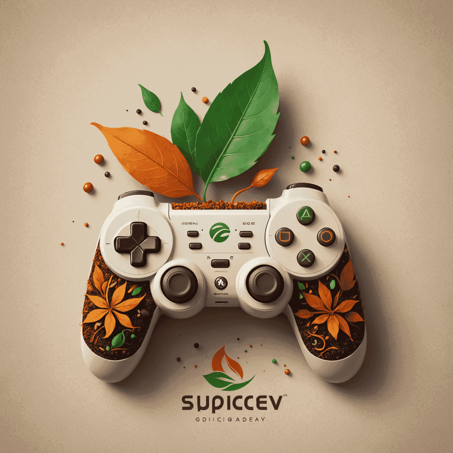 SpiceGameDev Logo: A stylized spice leaf morphing into a game controller, symbolizing the fusion of Indian culture and gaming technology