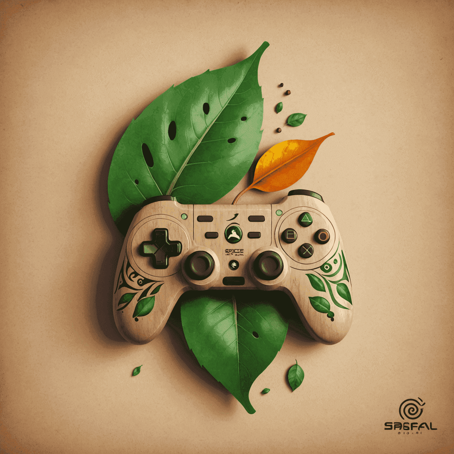 SpiceGameDev Logo: A stylized spice leaf morphing into a game controller, symbolizing the fusion of Indian culture and gaming technology