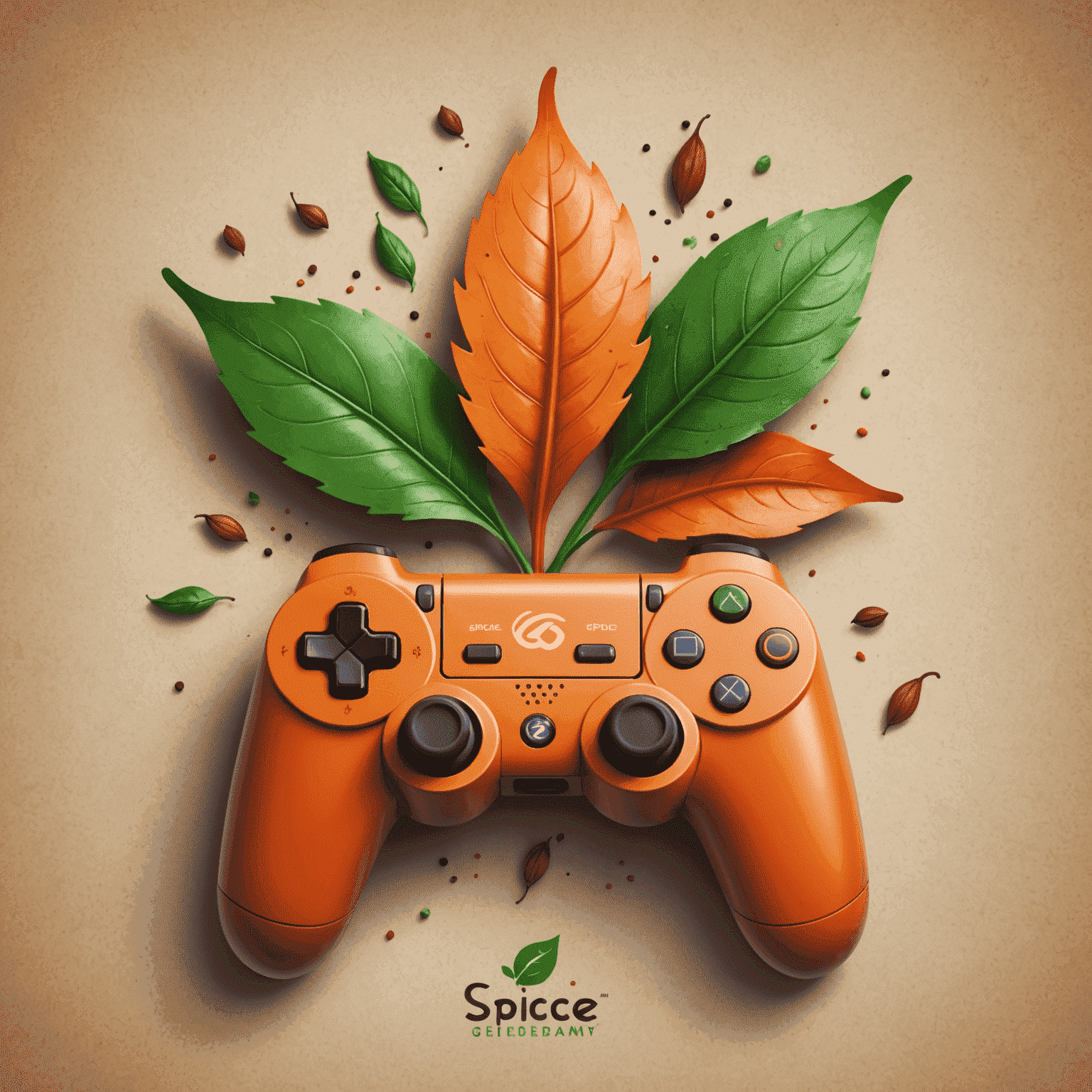 SpiceGameDev Logo: A stylized spice leaf morphing into a game controller, symbolizing the fusion of Indian culture and gaming technology